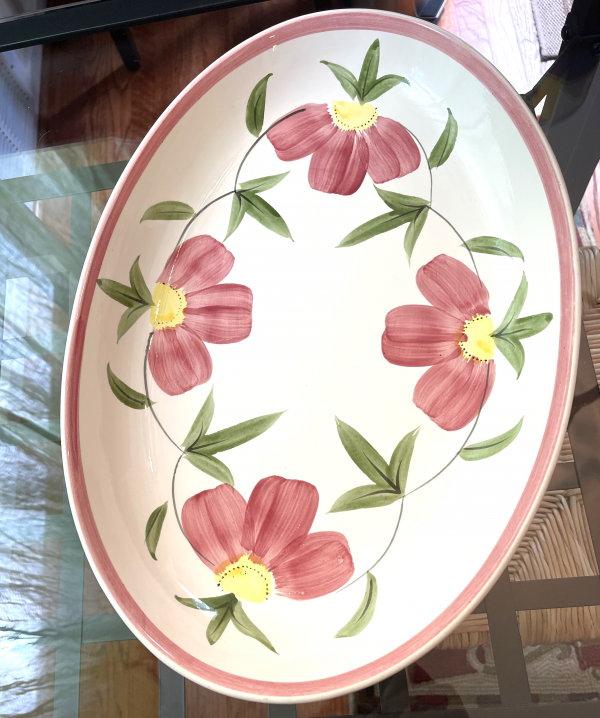 Ironstone Platter with pink flowers